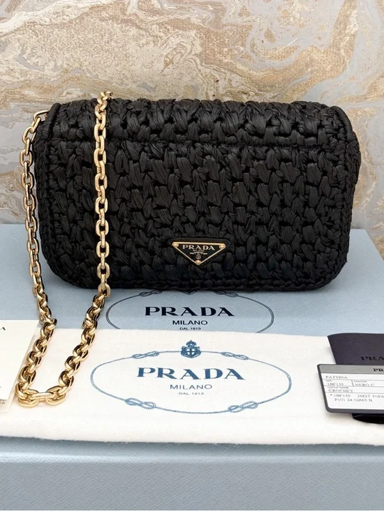 New! Prada Raffia Crochet Black Crossbody Shoulder Bag - Picture 11 of 14